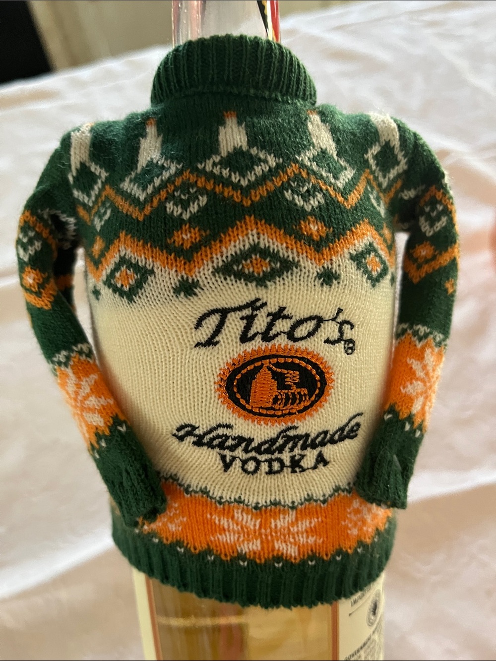 Tito’s Handmade Vodka Ugly Christmas Sweater Bottle Sweater Knit Bottle Cover